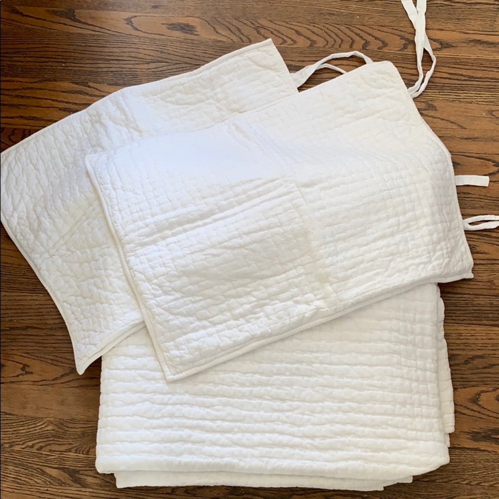 Pottery Barn Pick-Stitch cotton/linen quilt&shams
